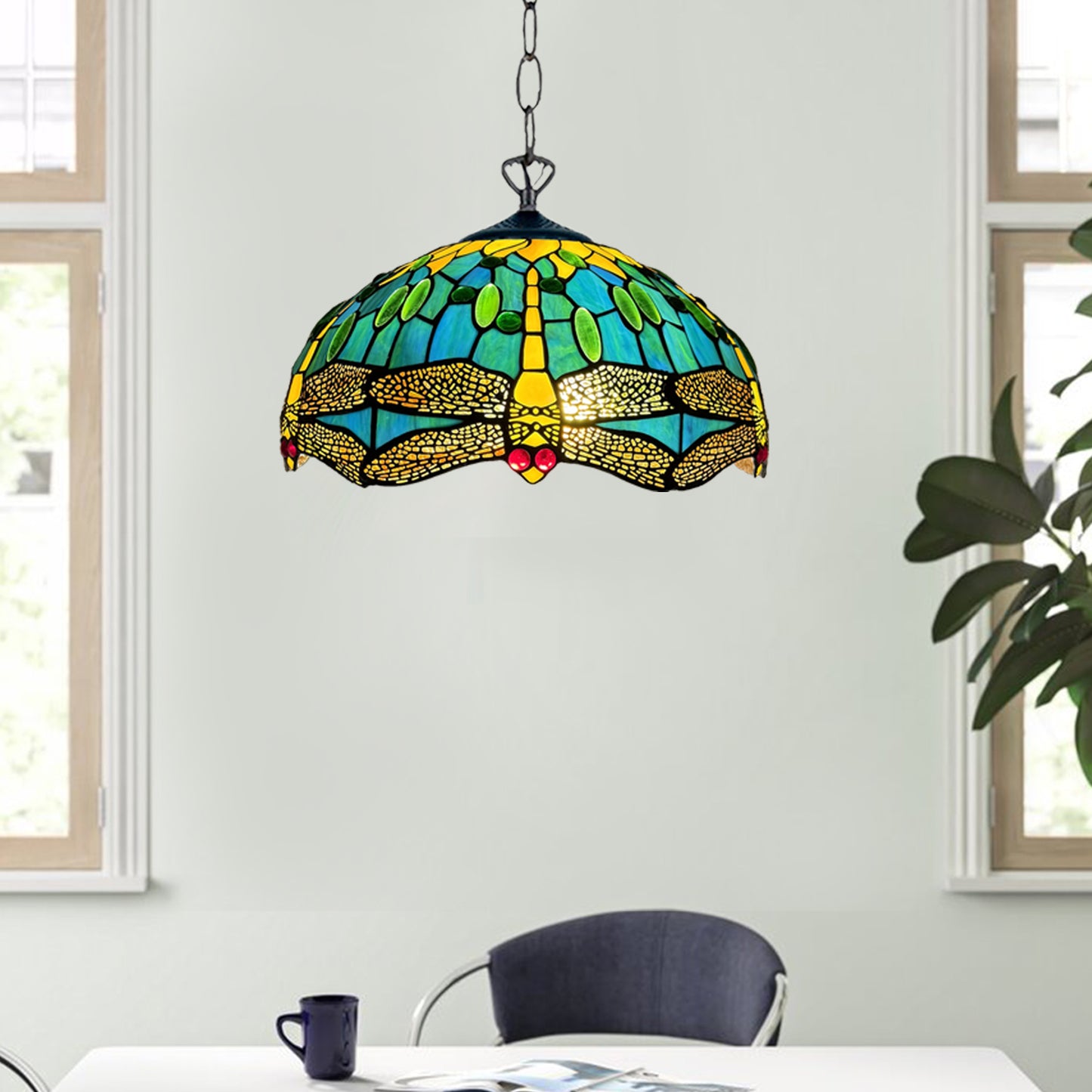Tiffany Pendant Lamps Handcrafted Stained Glass 16 inch Lamp Shades Stunning Quality Antique Design Pendant Lamps for Living Room Bedroom Lounge Hallway