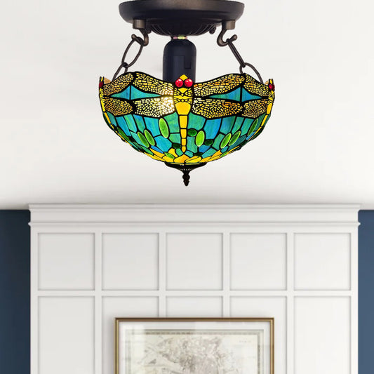 Tiffany Ceiling Lamps 16 inch Stained Glass Handcrafted Lamp Shades Antique Design Stunning Quality Ceiling Lamp for Living Room Bedroom Lounge
