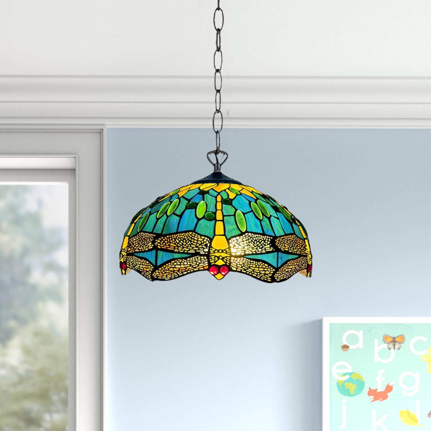 Tiffany Pendant Lamps Handcrafted Stained Glass 16 inch Lamp Shades Stunning Quality Antique Design Pendant Lamps for Living Room Bedroom Lounge Hallway
