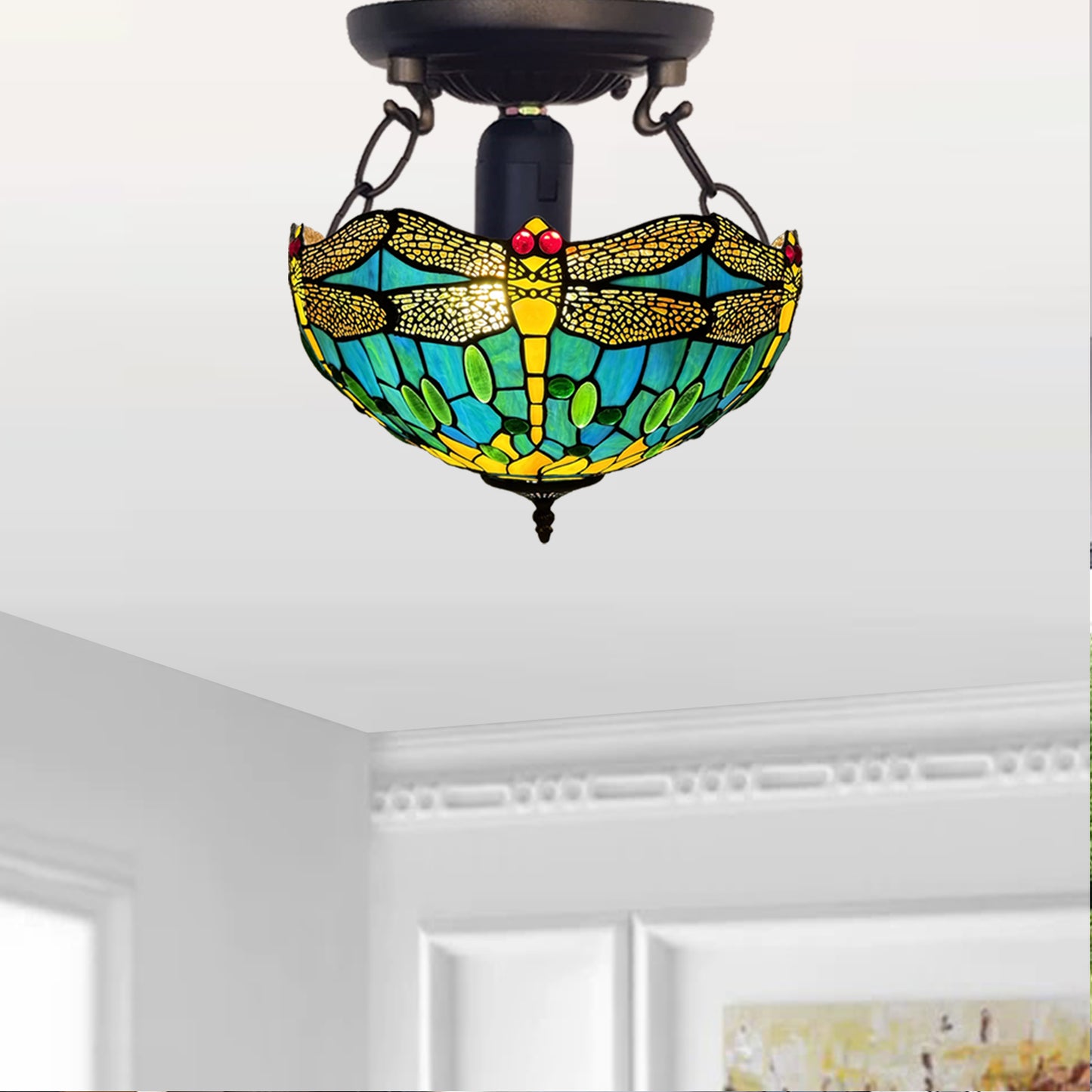 Tiffany Ceiling Lamps 16 inch Stained Glass Handcrafted Lamp Shades Antique Design Stunning Quality Ceiling Lamp for Living Room Bedroom Lounge