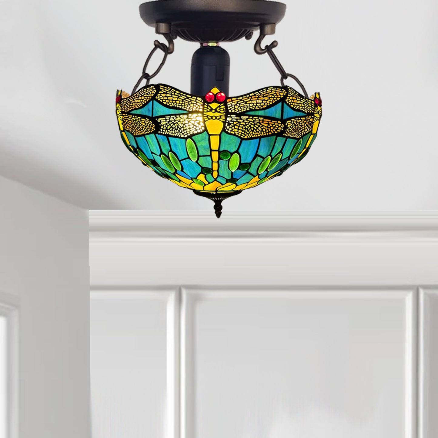 Tiffany Ceiling Lamps 16 inch Stained Glass Handcrafted Lamp Shades Antique Design Stunning Quality Ceiling Lamp for Living Room Bedroom Lounge