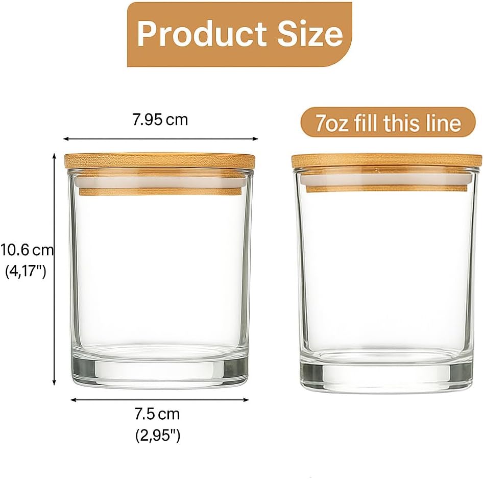 Auroh 15 Pack Glass Candle Jars with Bamboo Lids - 7 OZ Transparent Candle Containers for Candle making - Ideal candle making supplies for professionals as well as hobbyists