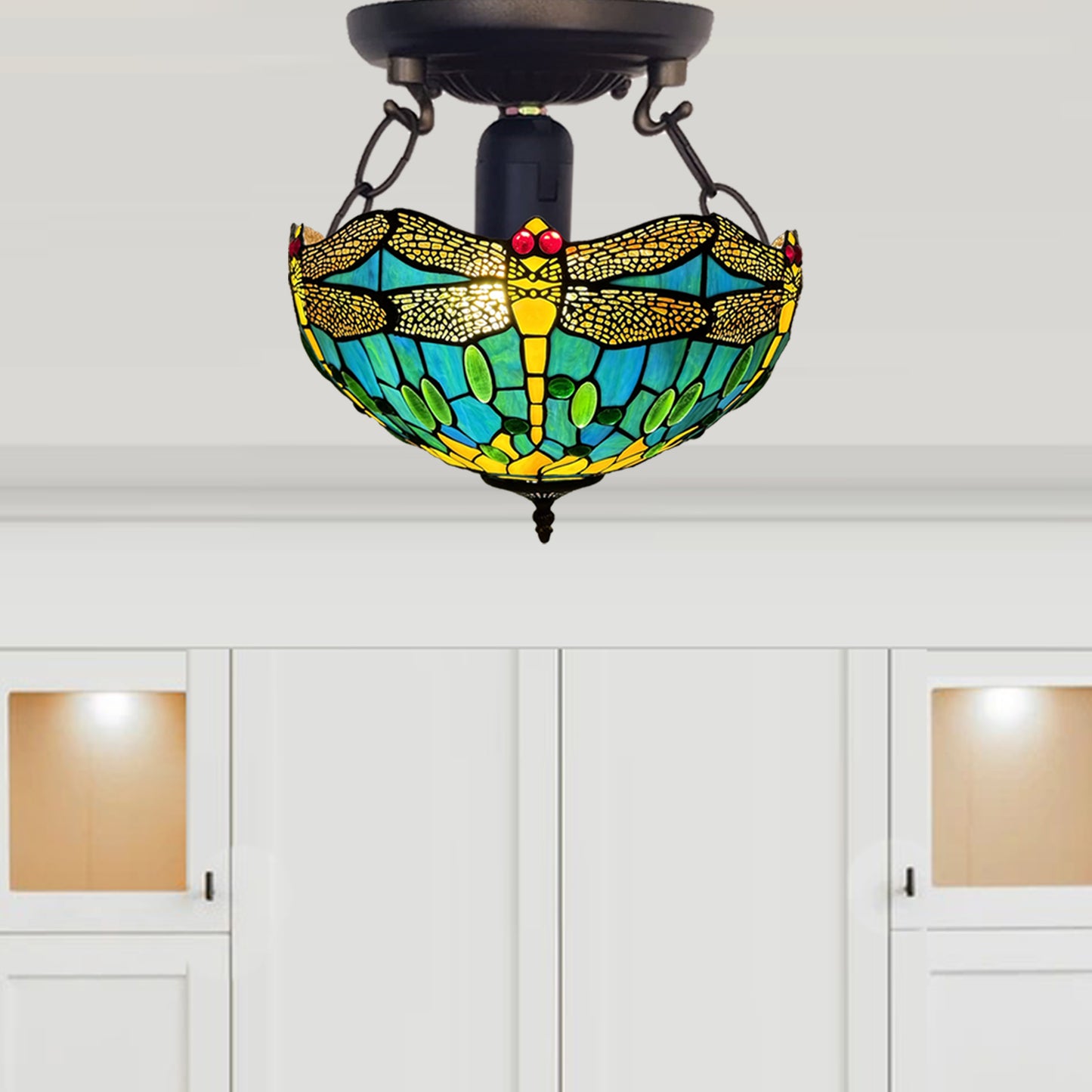Tiffany Ceiling Lamps 16 inch Stained Glass Handcrafted Lamp Shades Antique Design Stunning Quality Ceiling Lamp for Living Room Bedroom Lounge