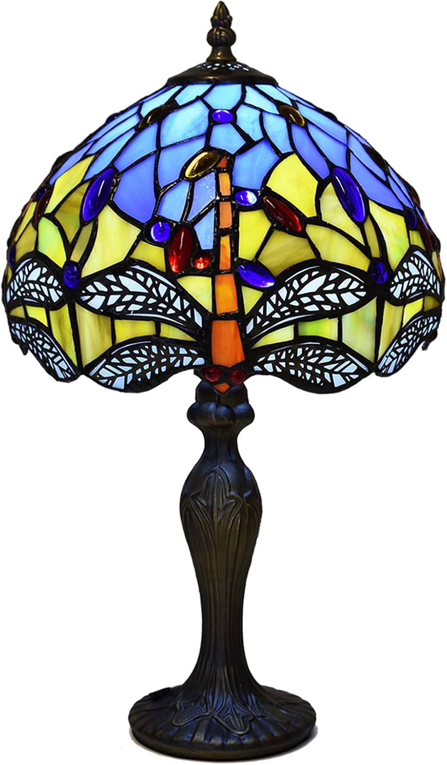 Auroh Tiffany Lights Table Lamps Handcrafted Stained Glass Lampshade Stunning Quality Antique Dragonfly Design Table Lamps for Living Room Bedside Desk Bedroom Coffee Table (TFTL-1003)