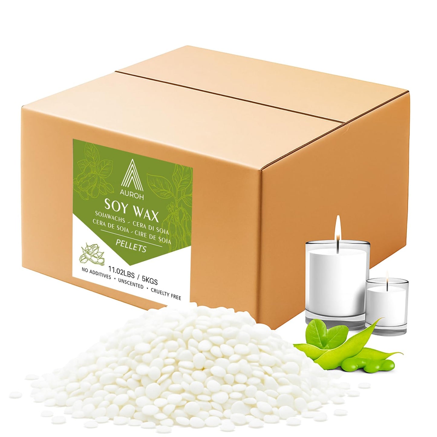 Auroh Pure Soy Wax for Candle Making - 1KG Premium Candle Wax Pellets for DIY Projects - Natural and Eco-Friendly SOYA Wax Beads for Arts and Crafts