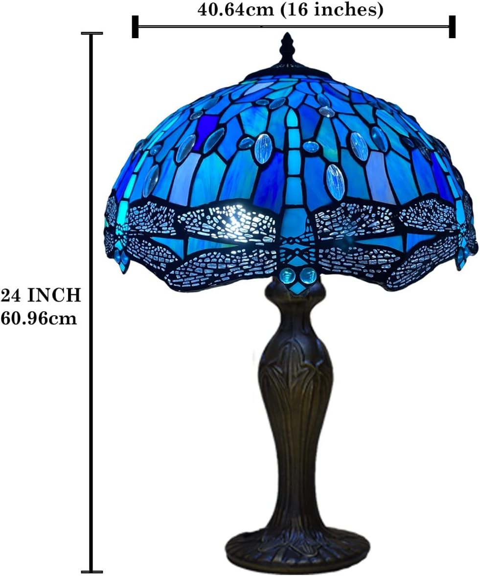 Tiffany Style Table Lamp Handcrafted 16 inch Stained Glass Lamp Shades Antique Design Stunning Quality Desk Lamp for Living Room Bedroom Bedside Lamps Coffee Table (TFTL-1607)