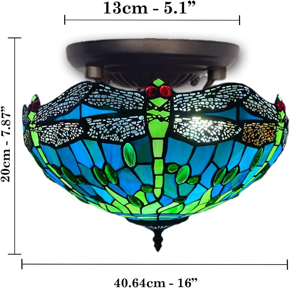 Tiffany Ceiling Lamps 16 inch Stained Glass Handcrafted Lamp Shades Antique Design Stunning Quality Ceiling Lamp for Living Room Bedroom Lounge (C-1615)