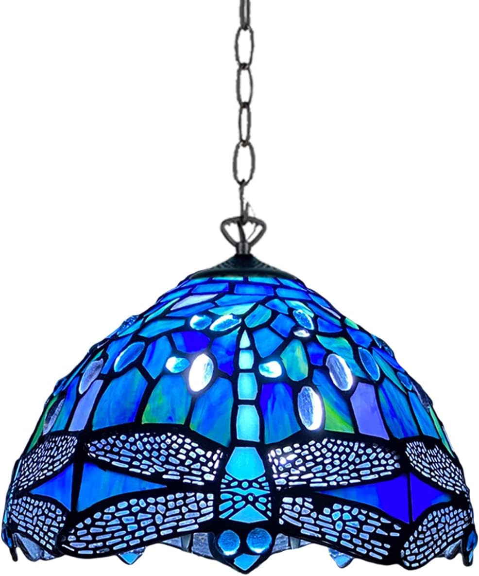 Tiffany Pendant Lamps Handcrafted Stained Glass Lamp Shades Stunning Quality Antique Design Pendant Light for Living Room Bedroom Lounge Hallway (P-1007)