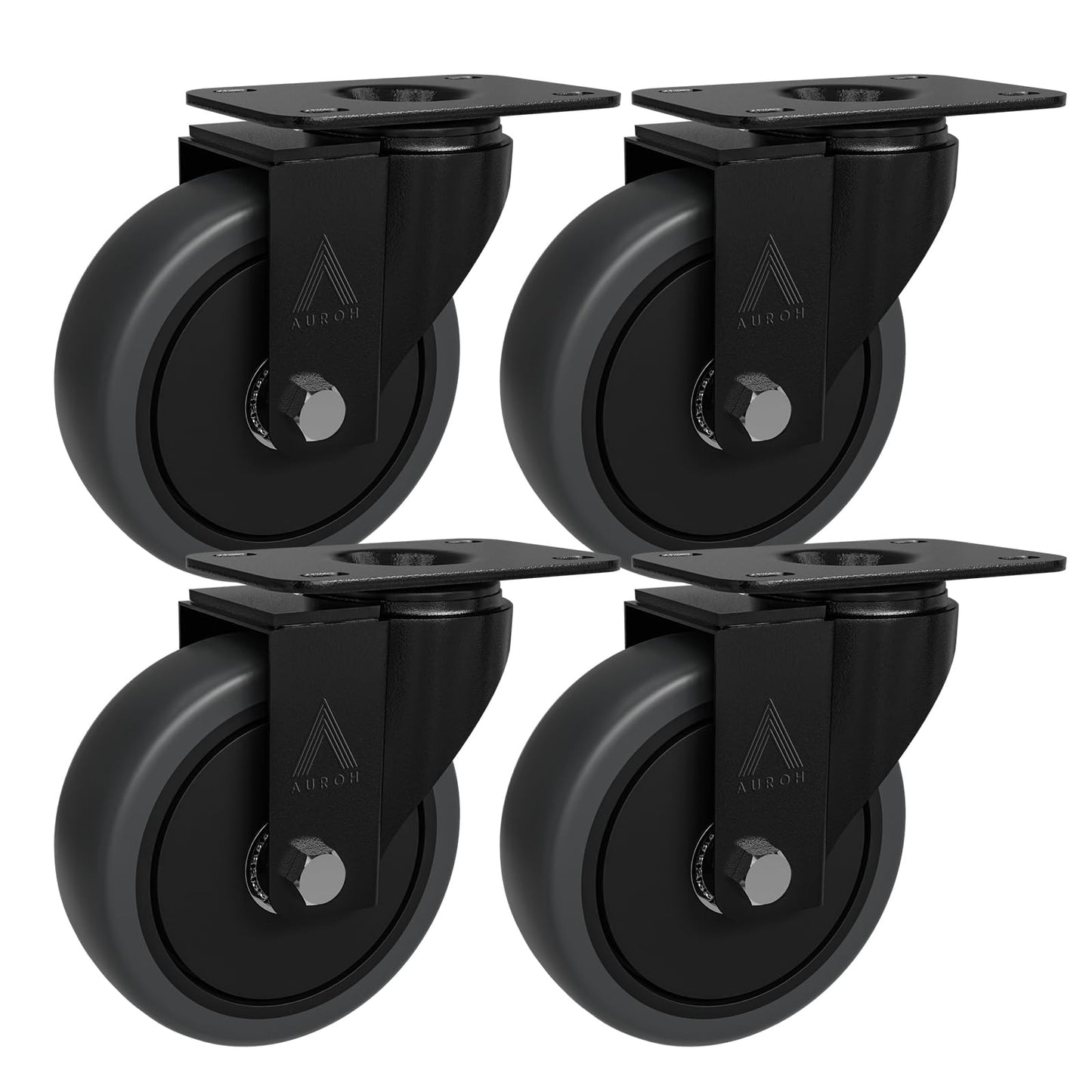 4x Heavy Duty Castor Wheels, Swivel Furniture Caster - 100mm up to 600KG - Pack of 4 (2 with Brakes) No Floor Marks Silent Caster for Furniture - Rubbered Trolley Wheels - Grey Castors