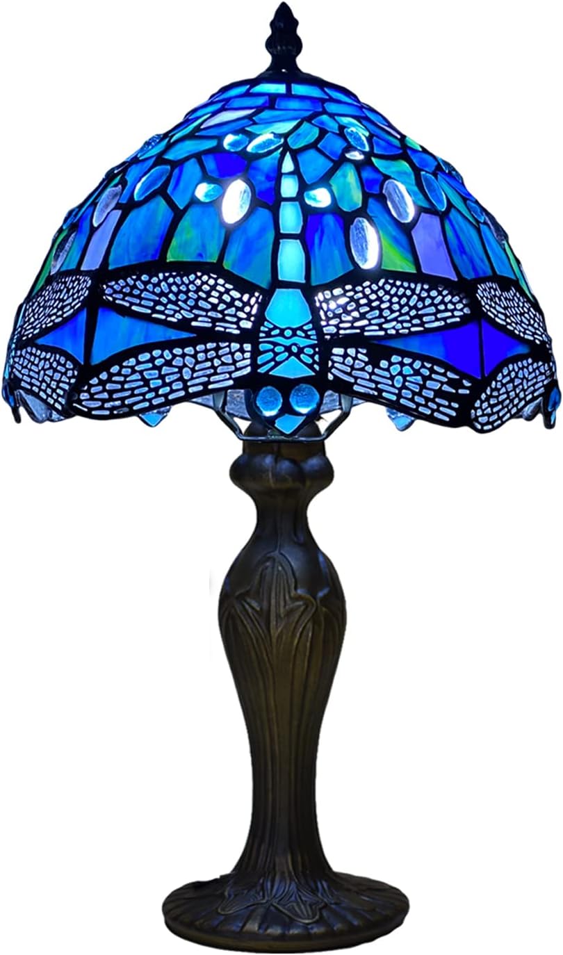 Tiffany Table Lamp Handcrafted Blue Dragonfly Design Lampshade Stunning Quality Antique Table Lamps for Living Room Bedside Desk Bedroom Coffee Table (TFTL-1007)