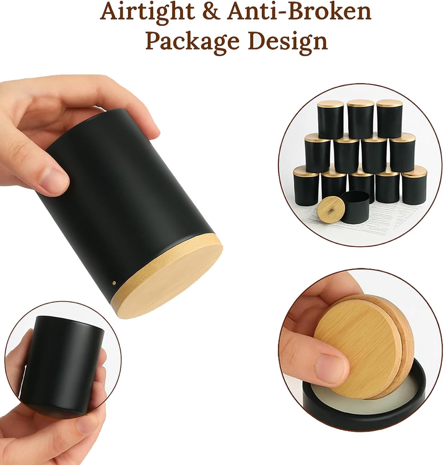 15 Pack Glass Candle Jars with Bamboo Lids - 7 OZ Black Candle Containers for Candle making - Ideal candle making supplies for professionals as well as hobbyists