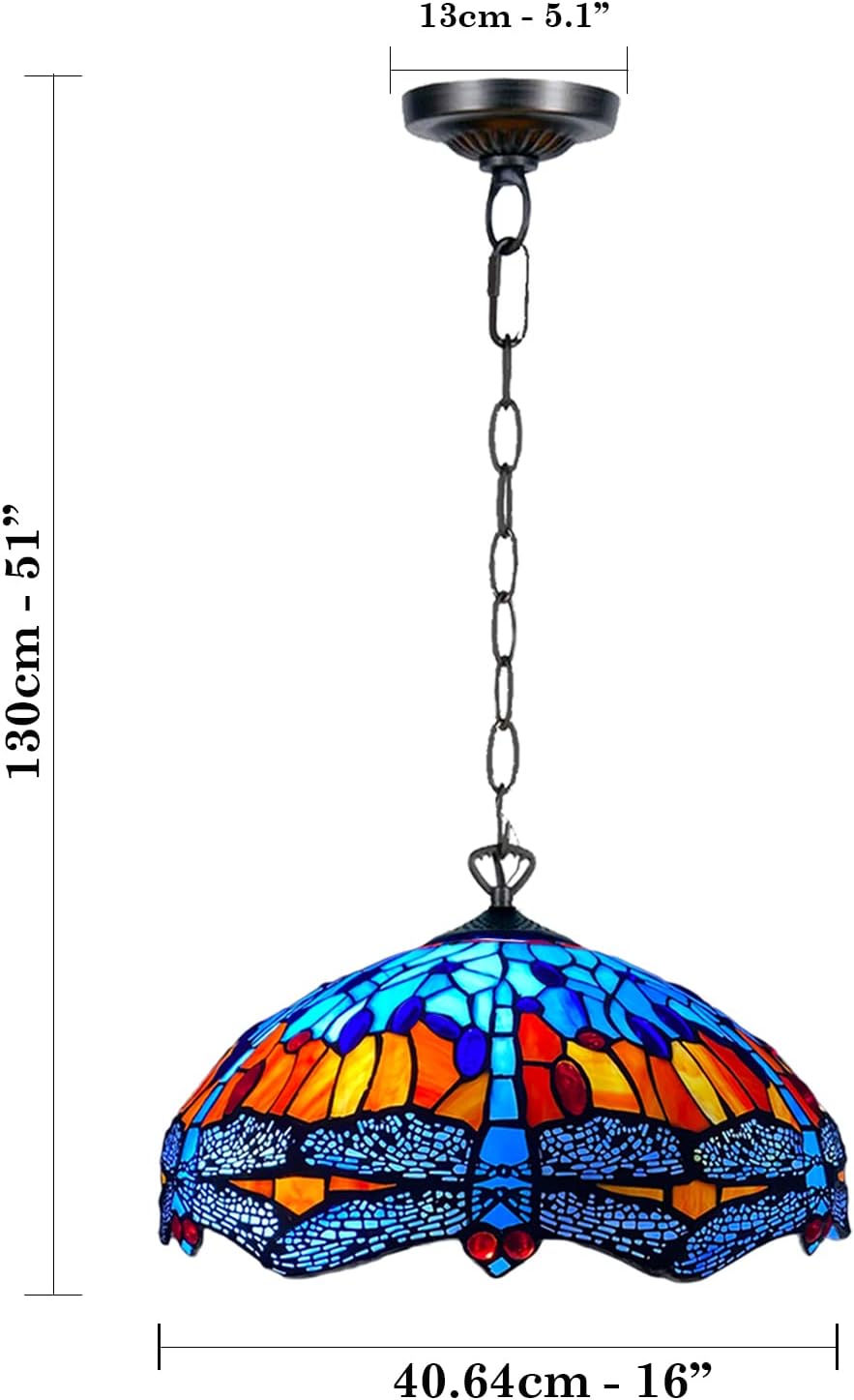 Tiffany Pendant Lamps Handcrafted Stained Glass 16 inch Lamp Shades Stunning Quality Antique Design Pendant Lamps for Living Room Bedroom Lounge Hallway (P-1602)