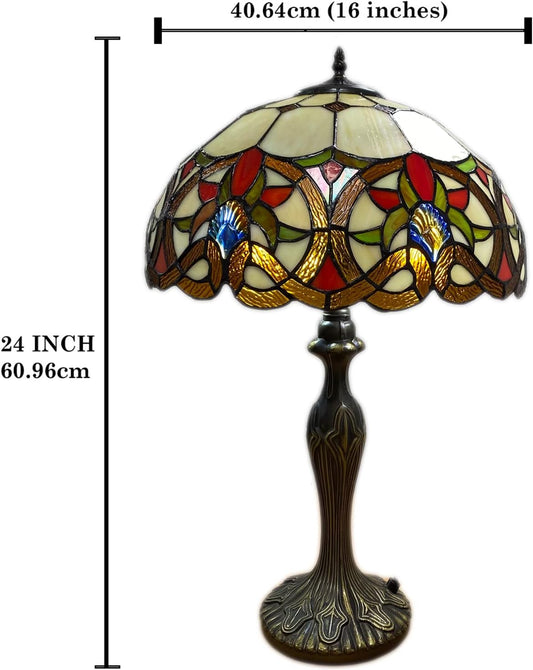 Tiffany Table Lamp Handcrafted 16 inch Stained Glass Lamp Shades Antique Design Stunning Quality Desk Lamp for Living Room Bedroom Bedside Lamps Coffee Table (TFTL-1650)