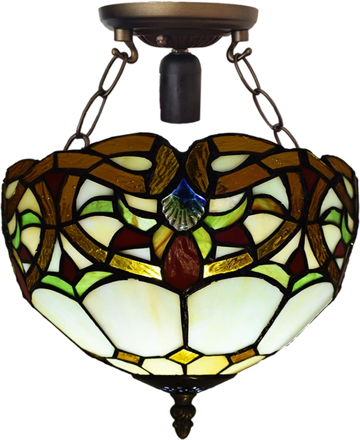 Tiffany Style Ceiling Lamps Stained Glass Handcrafted Lamp Shades Antique Design Ceiling Light for Living Room Bedroom Lounge Hallway (C-1050)