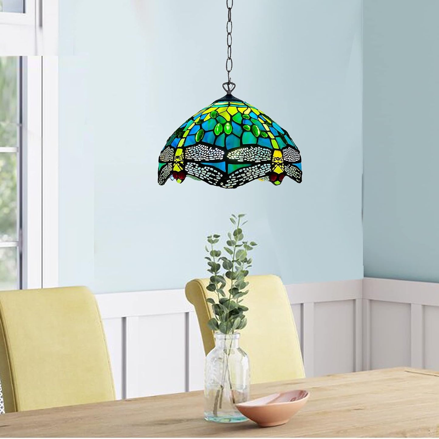 Tiffany Pendant Lamps Handcrafted Stained Glass Lamp Shades Stunning Quality Antique Design Pendant Light for Living Room Bedroom Lounge Hallway (P-1015)