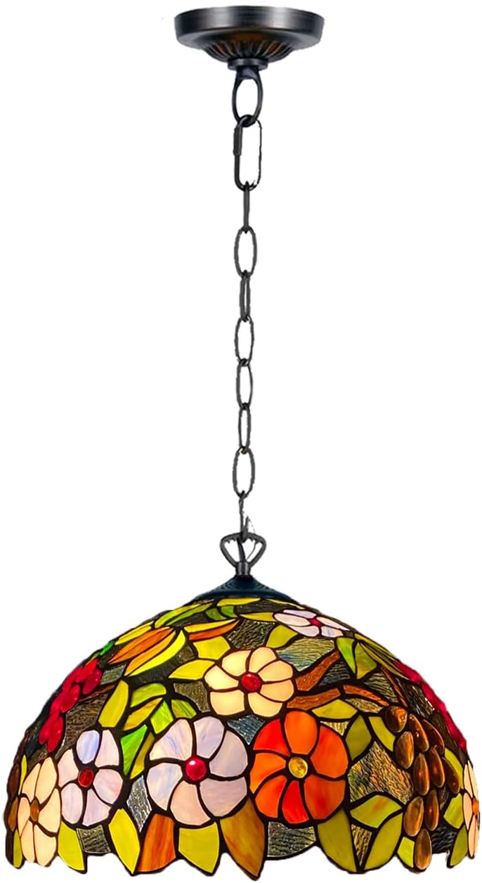 Tiffany Pendant Lamps Handcrafted Stained Glass 16 inch Lamp Shades Stunning Quality Antique Design Pendant Lamps for Living Room Bedroom Lounge Hallway (P-1609)