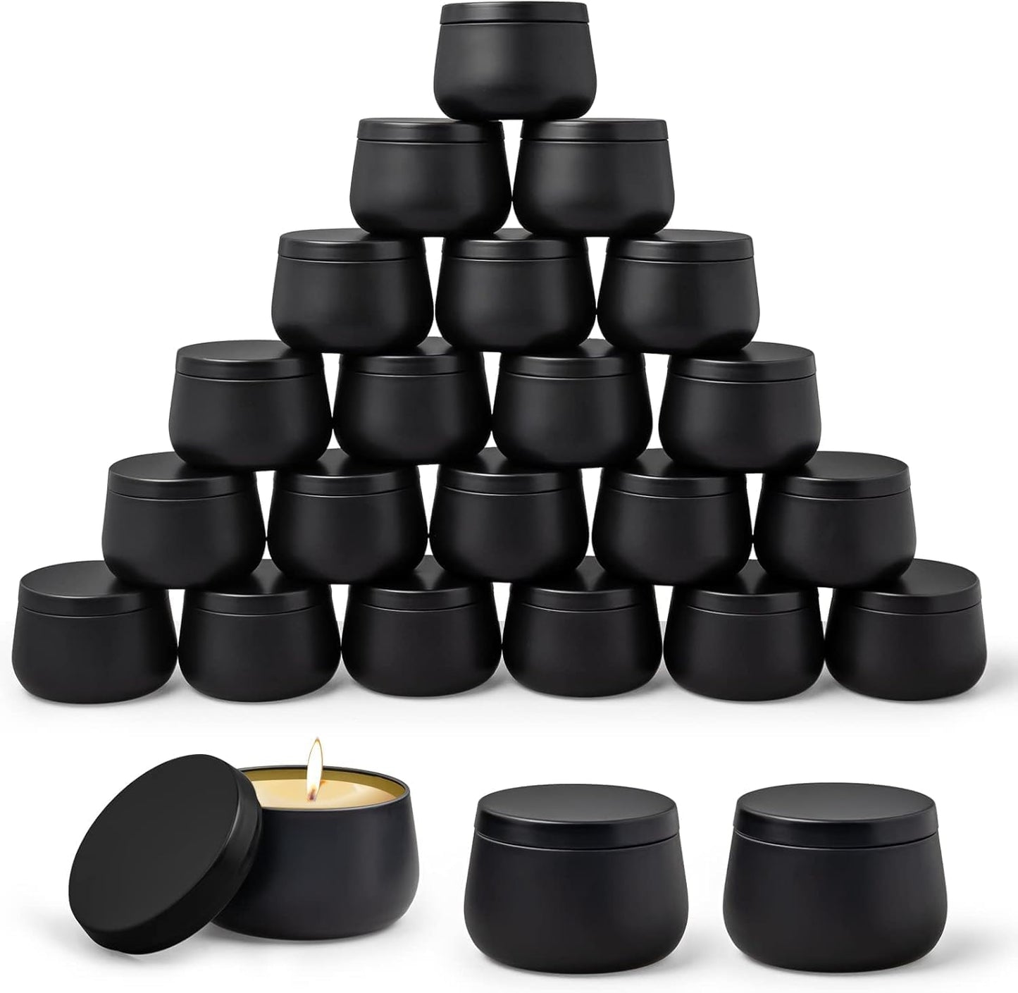 Auroh 24 Pack Candle Tins Black - 4 OZ Candle Jars for Candle Making - Ideal Candle Making Jars for Professionals as Well as hobbyists