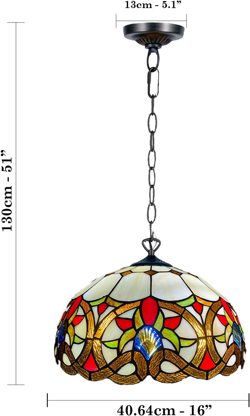 Tiffany Pendant Lamps Handcrafted Stained Glass 16 inch Lamp Shades Stunning Quality Antique Design Pendant Lamps for Living Room Bedroom Lounge Hallway (P-1650)