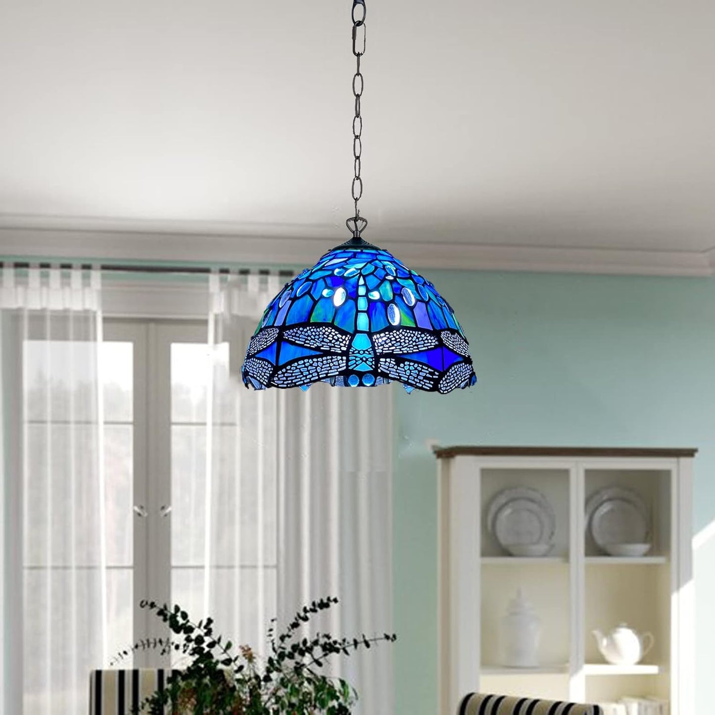 Tiffany Pendant Lamps Handcrafted Stained Glass Lamp Shades Stunning Quality Antique Design Pendant Light for Living Room Bedroom Lounge Hallway (P-1007)