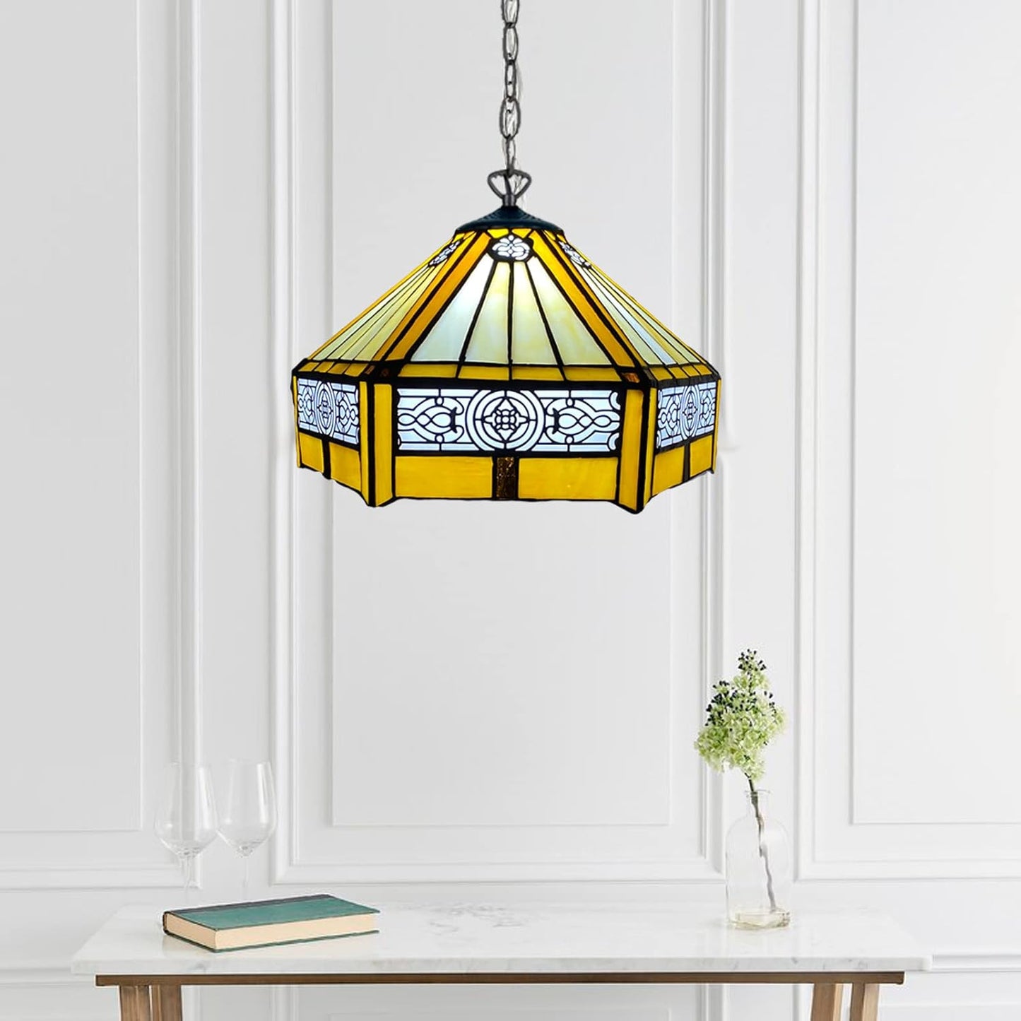 Tiffany Pendant Lamps Handcrafted Stained Glass Lamp Shades Stunning Quality Antique Design Pendant Light for Living Room Bedroom Lounge Hallway (P-1005)