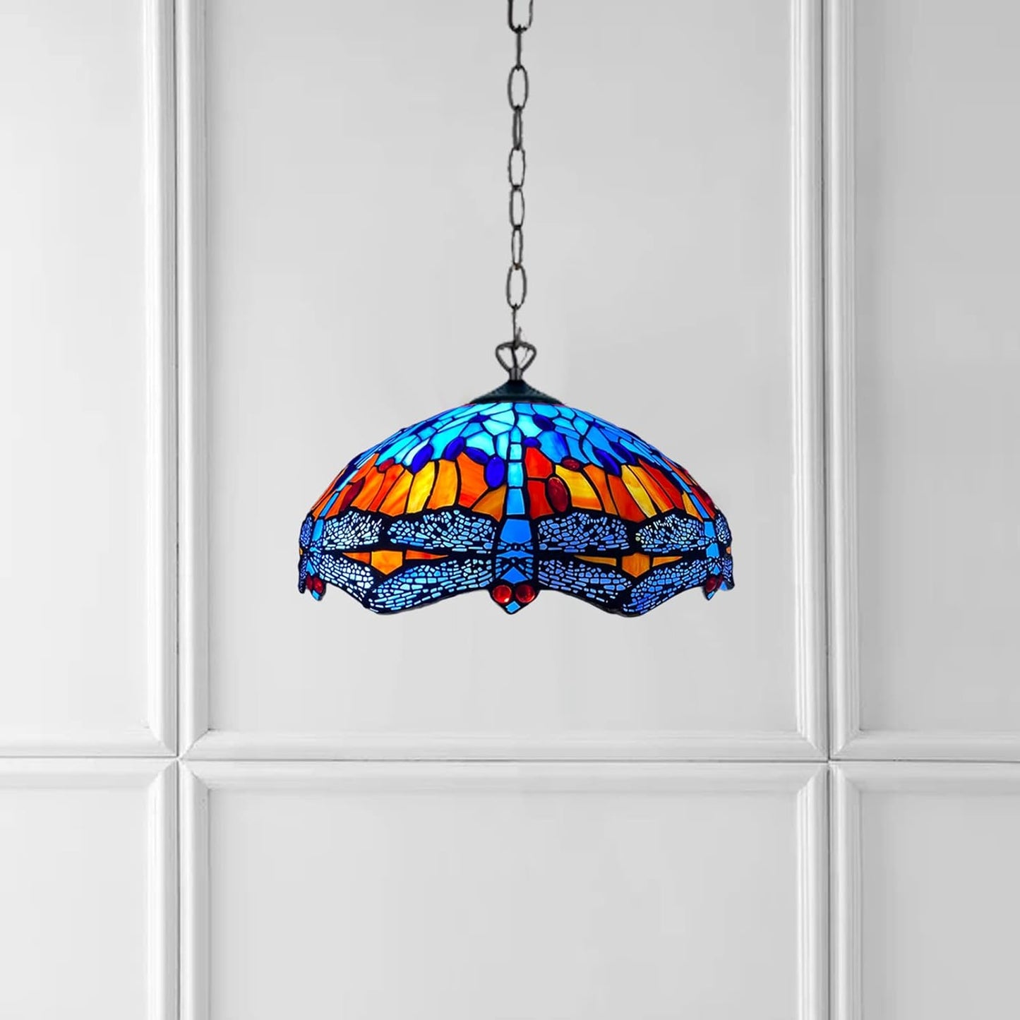 Tiffany Pendant Lamps Handcrafted Stained Glass 16 inch Lamp Shades Stunning Quality Antique Design Pendant Lamps for Living Room Bedroom Lounge Hallway (P-1602)