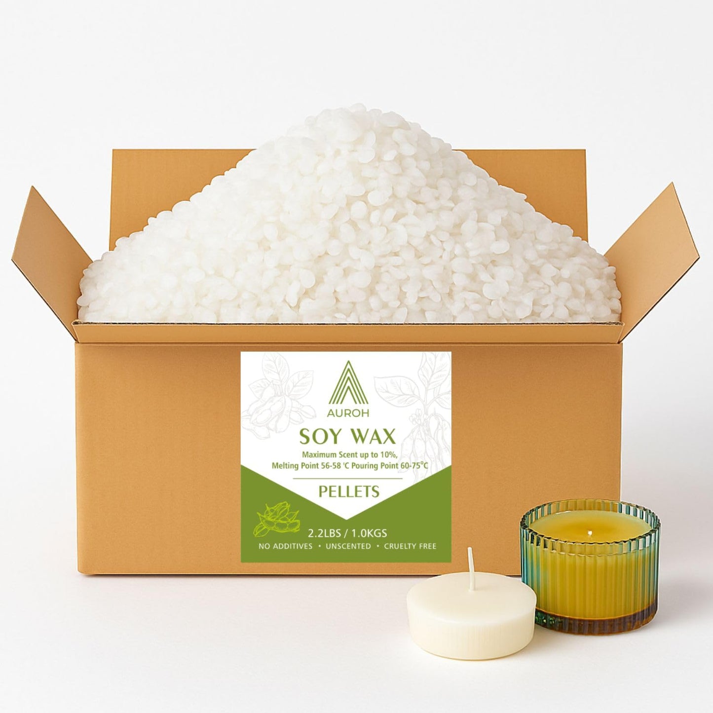 Auroh Pure Soy Wax for Candle Making - 1KG Premium Candle Wax Pellets for DIY Projects - Natural and Eco-Friendly SOYA Wax Beads for Arts and Crafts