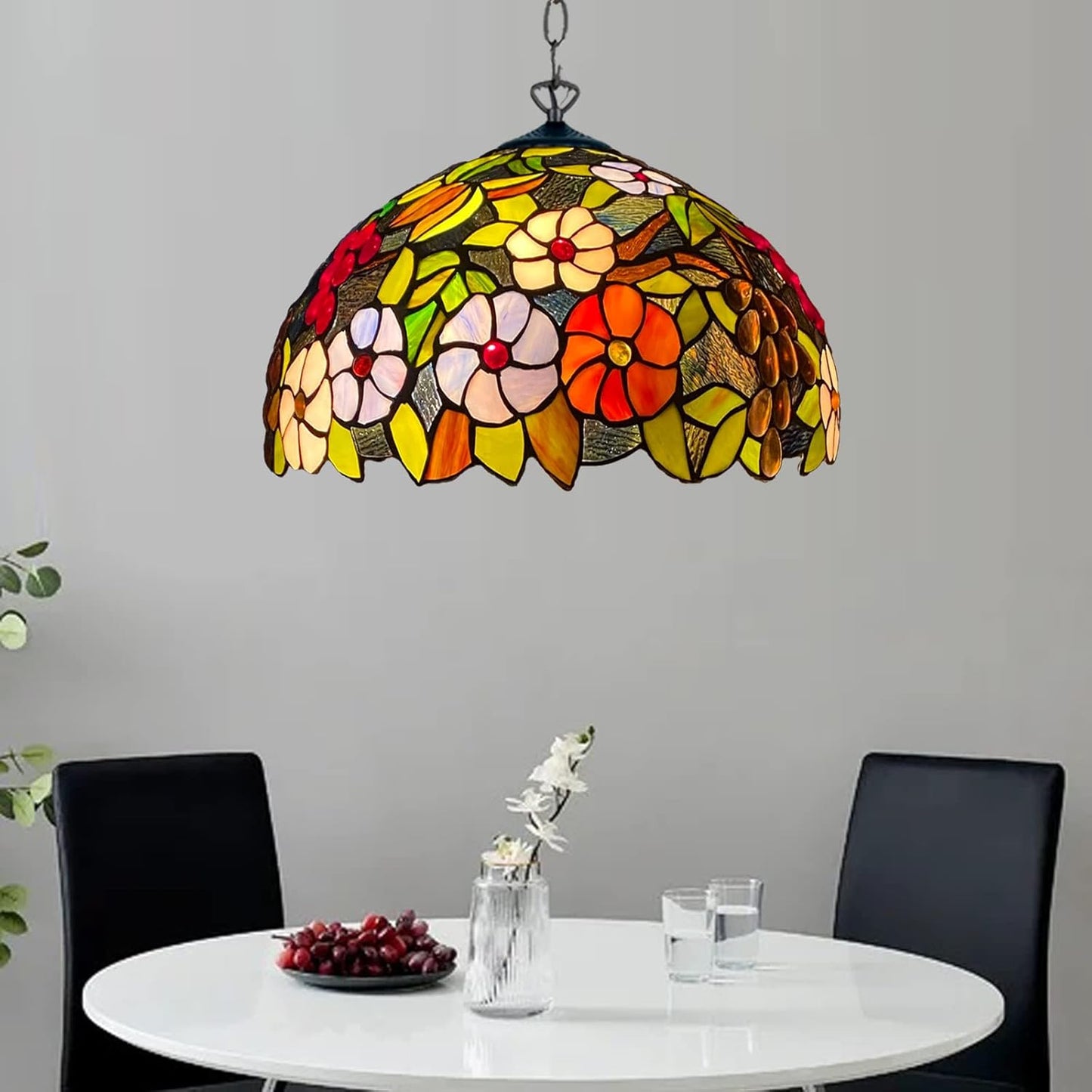 Tiffany Pendant Lamps Handcrafted Stained Glass 16 inch Lamp Shades Stunning Quality Antique Design Pendant Lamps for Living Room Bedroom Lounge Hallway (P-1609)