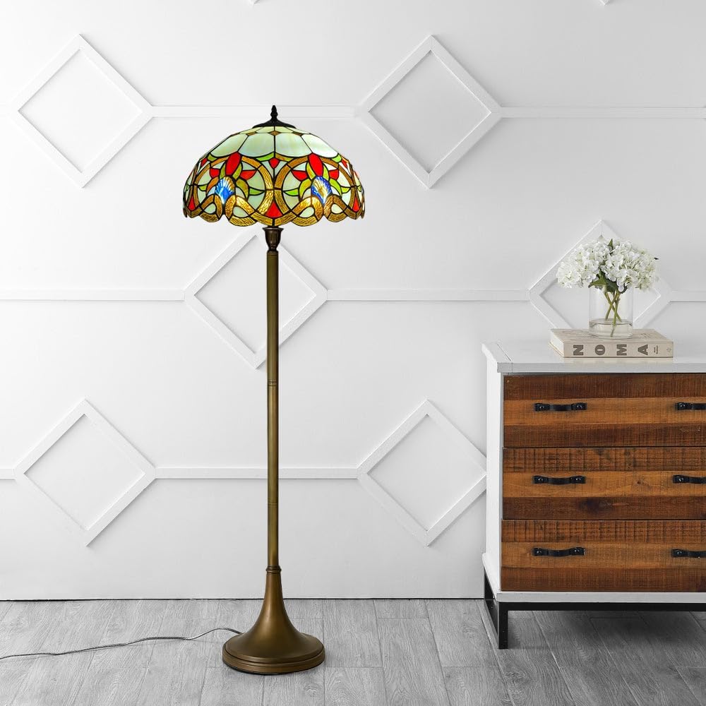 Tiffany Floor Lamps Stunning Quality Handcrafted 16 inch Stained Glass Lamp Shades Antique Design Floor Lamp for Living Room Bedroom Hallway Gallery (TFL-1650)