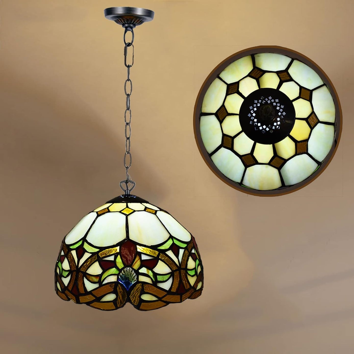 Auroh 10 inch Tiffany Lamp Shades Antique Style Handcrafted Stained Glass Shades | 3-in-1 Multi-Purpose Shade for Table Lamps, Ceiling Lamps, Pendant Lamps (1050)