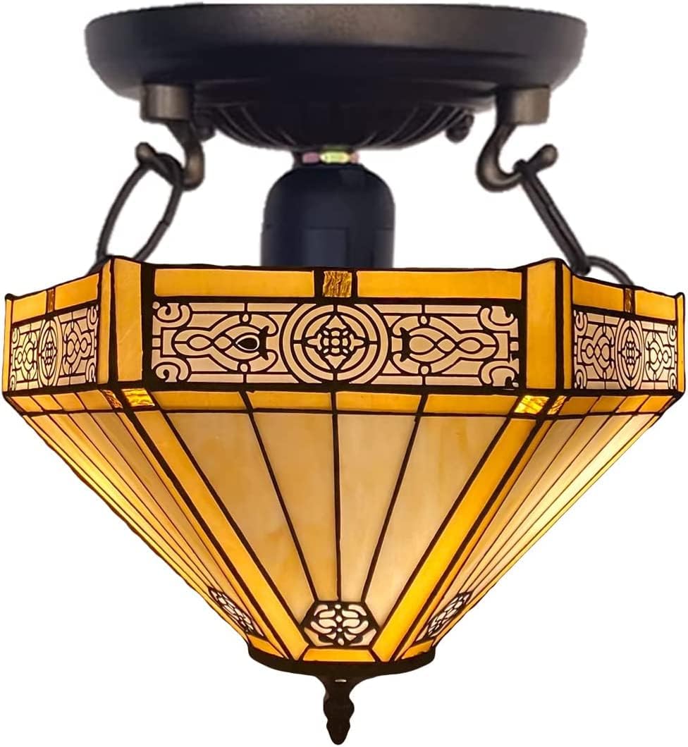 Auroh Tiffany Ceiling Lamps 16 inch Stained Glass Handcrafted Lamp Shades Antique Design Stunning Quality Ceiling Lamp for Living Room Bedroom Lounge (C-1605)