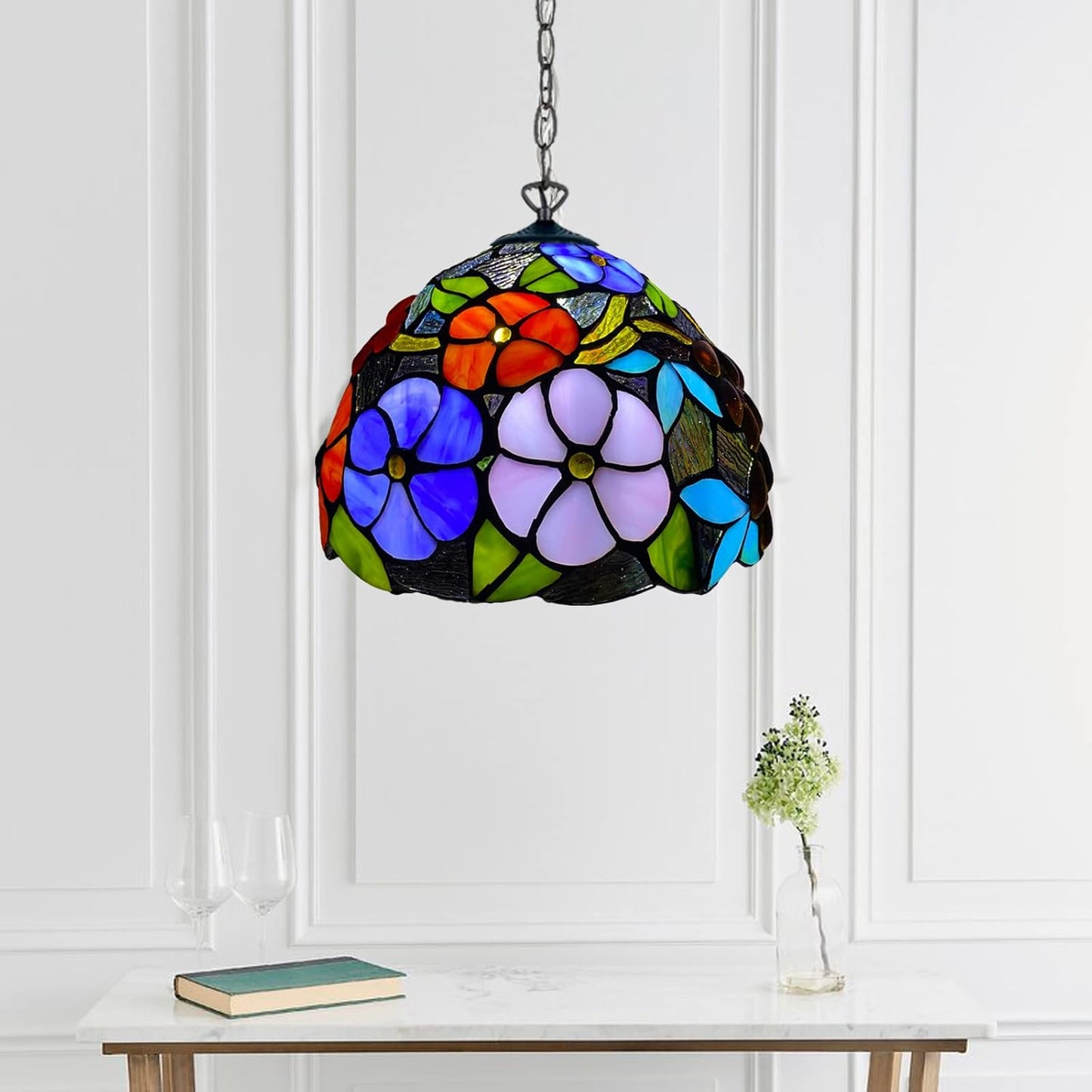 Tiffany Pendant Lamps Handcrafted Stained Glass Lamp Shades Stunning Quality Antique Design Pendant Light for Living Room Bedroom Lounge Hallway (P-1009)