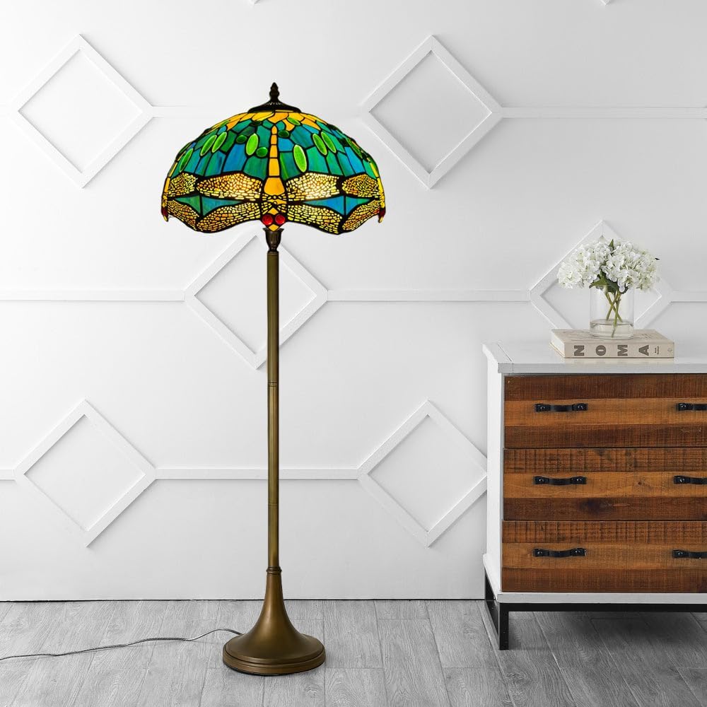 Tiffany Floor Lamps Stunning Quality Handcrafted 16 inch Stained Glass Lamp Shades Antique Design Floor Lamp for Living Room Bedroom Hallway Gallery (TFL-1615)