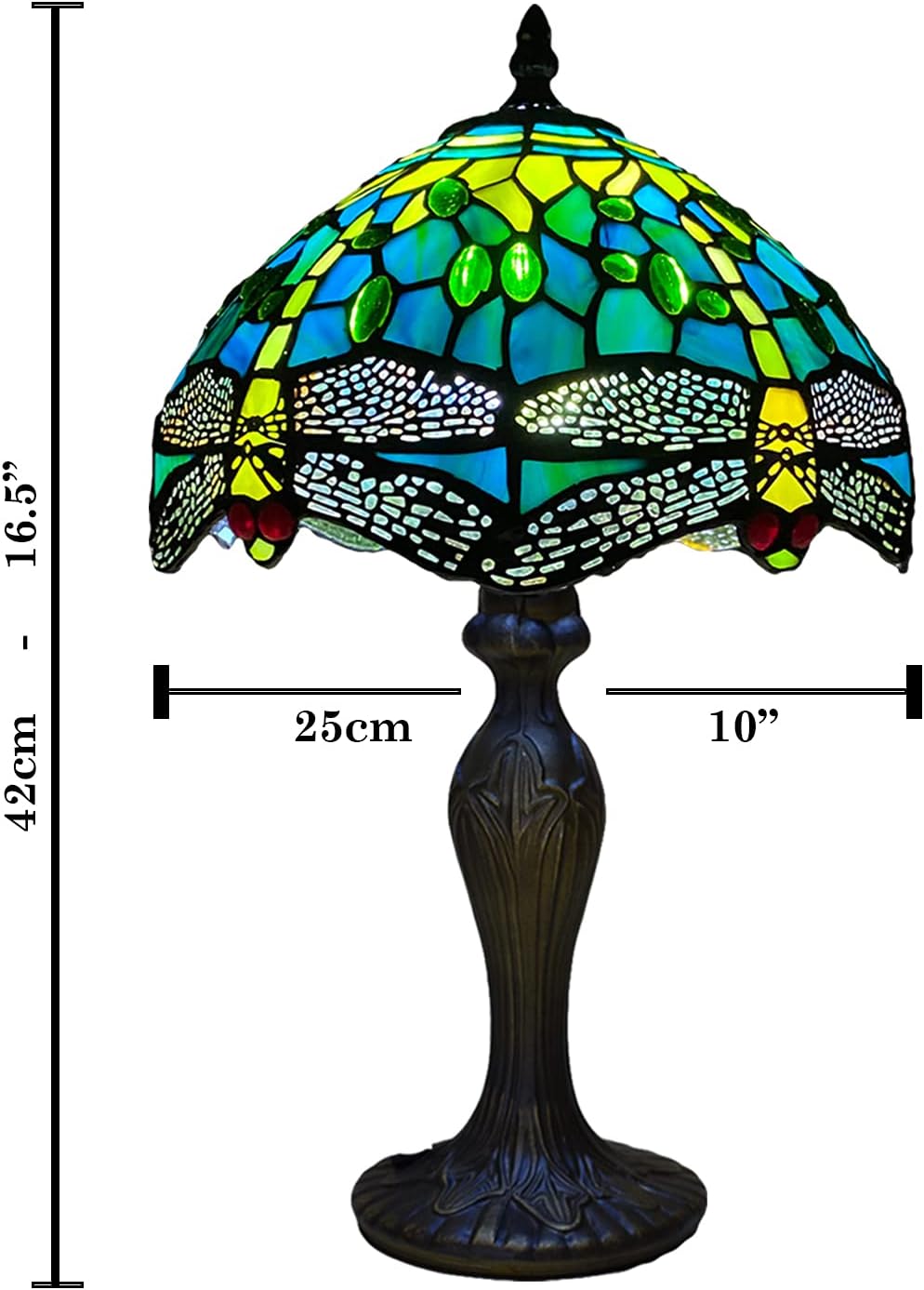 Tiffany Table Lamp Handcrafted Stained Glass Green Dragonfly Lampshade Stunning Quality Antique Design Table Lamps for Living Room Bedside Desk Bedroom Coffee Table (TFTL-1015)