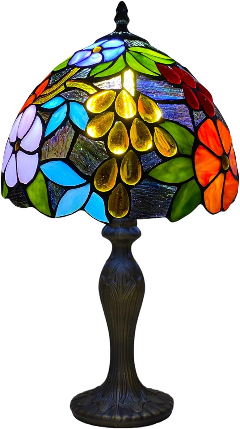 Tiffany Style Table Lamp Handcrafted Pastoral Gorgeous Flowers Lampshade Stunning Quality Antique Table Lamps for Living Room Bedside Desk Bedroom (TFTL-1009)