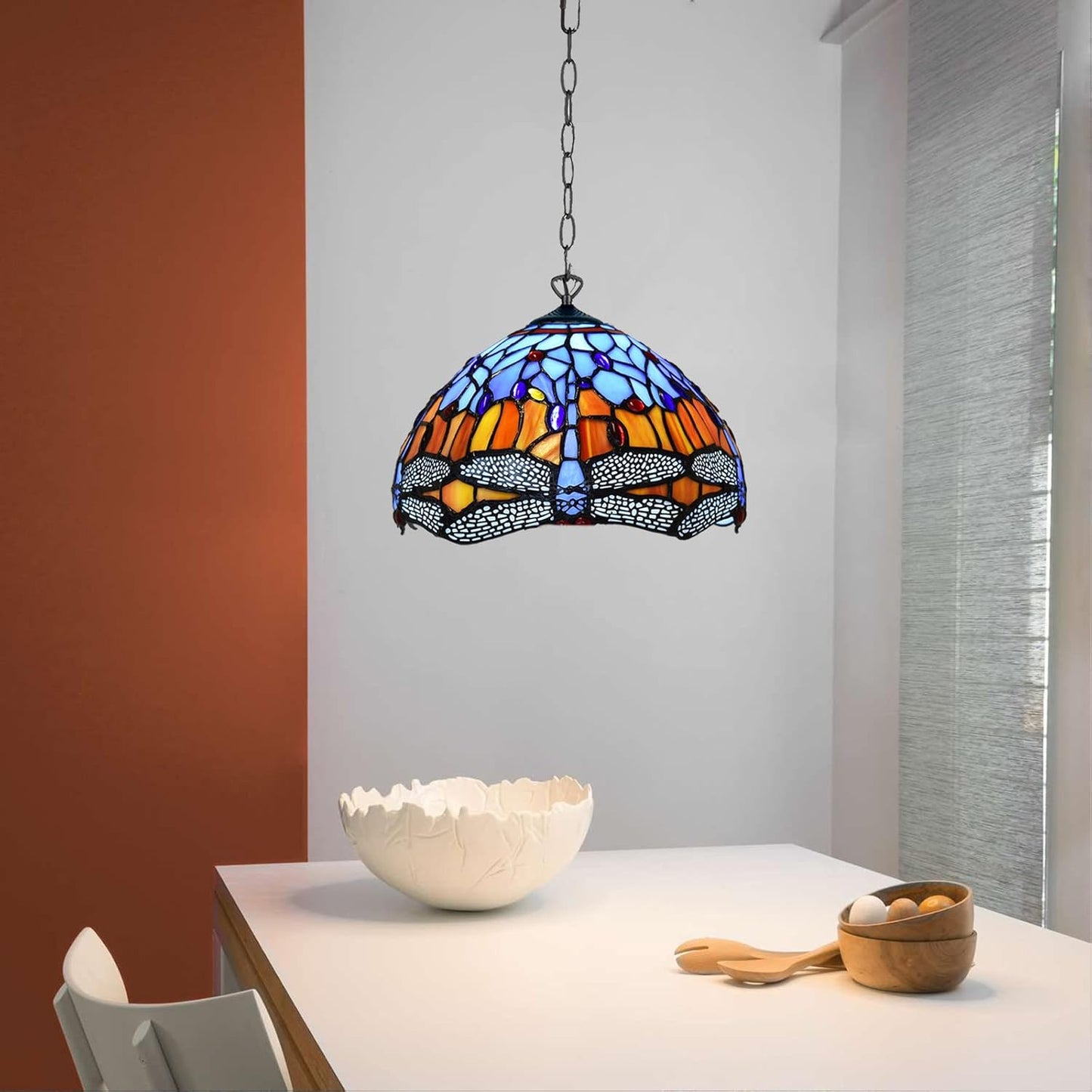 Tiffany Pendant Lamps Handcrafted Stained Glass Lamp Shades Stunning Quality Antique Design Pendant Light for Living Room Bedroom Lounge Hallway (P-1002)