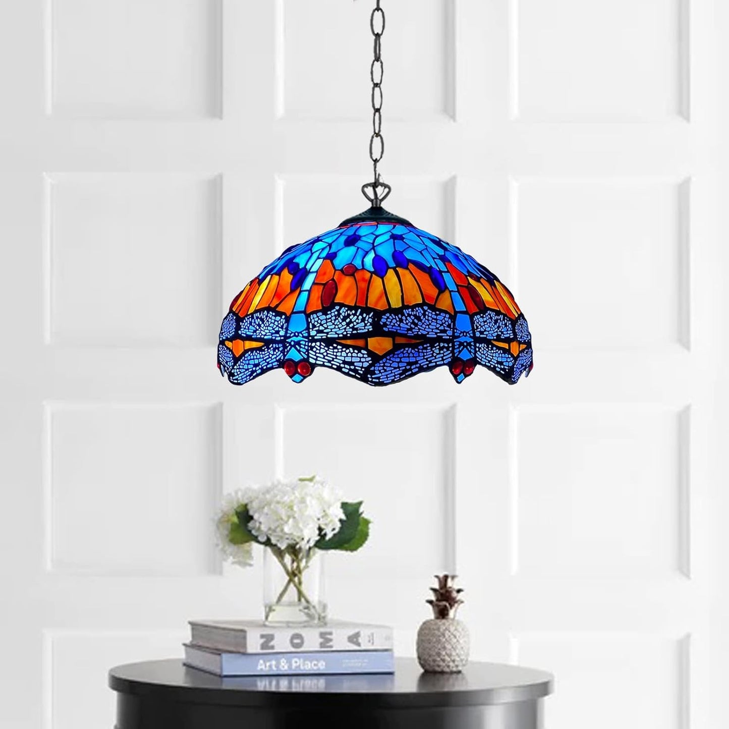 Tiffany Pendant Lamps Handcrafted Stained Glass 16 inch Lamp Shades Stunning Quality Antique Design Pendant Lamps for Living Room Bedroom Lounge Hallway (P-1602)