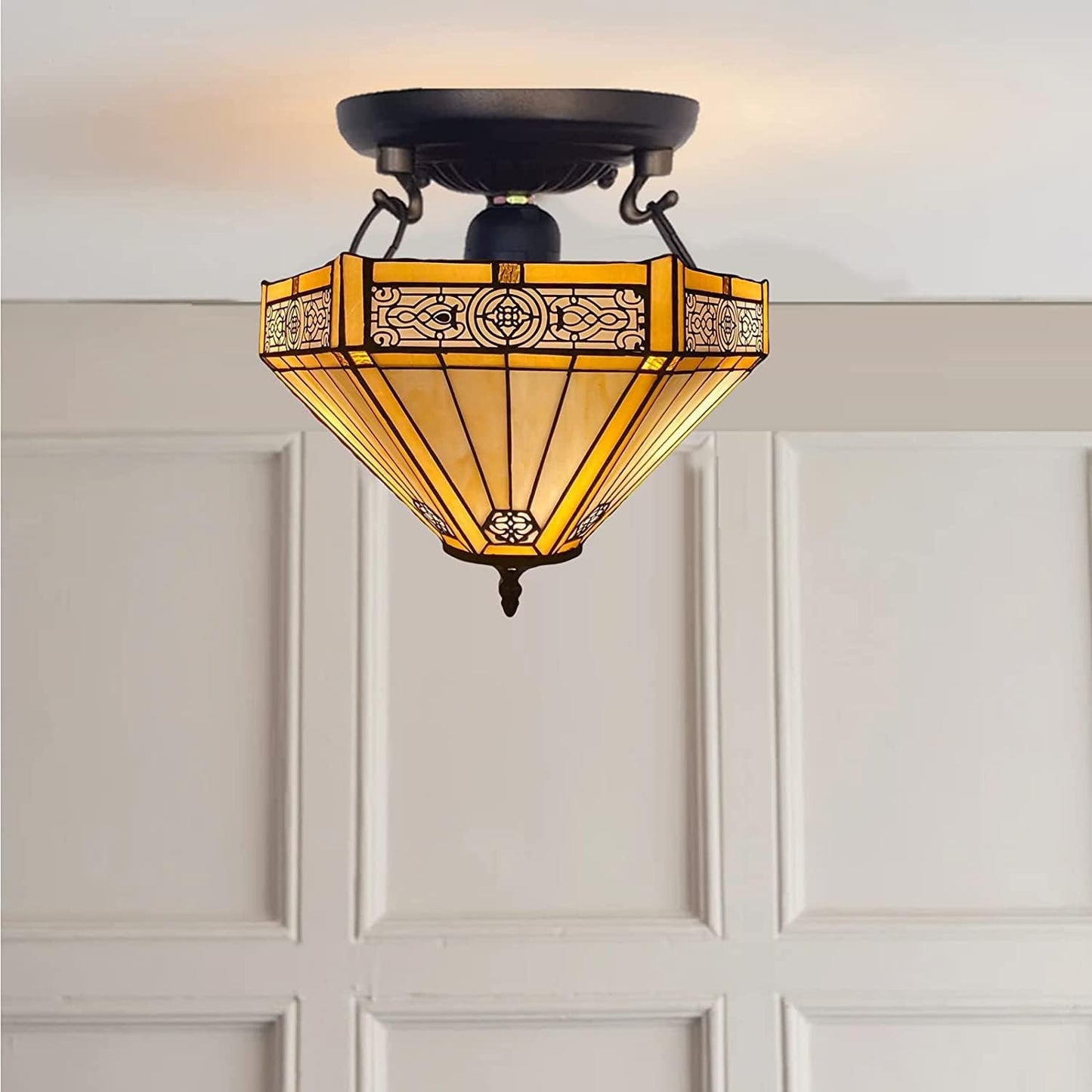 Auroh Tiffany Ceiling Lamps 16 inch Stained Glass Handcrafted Lamp Shades Antique Design Stunning Quality Ceiling Lamp for Living Room Bedroom Lounge (C-1605)