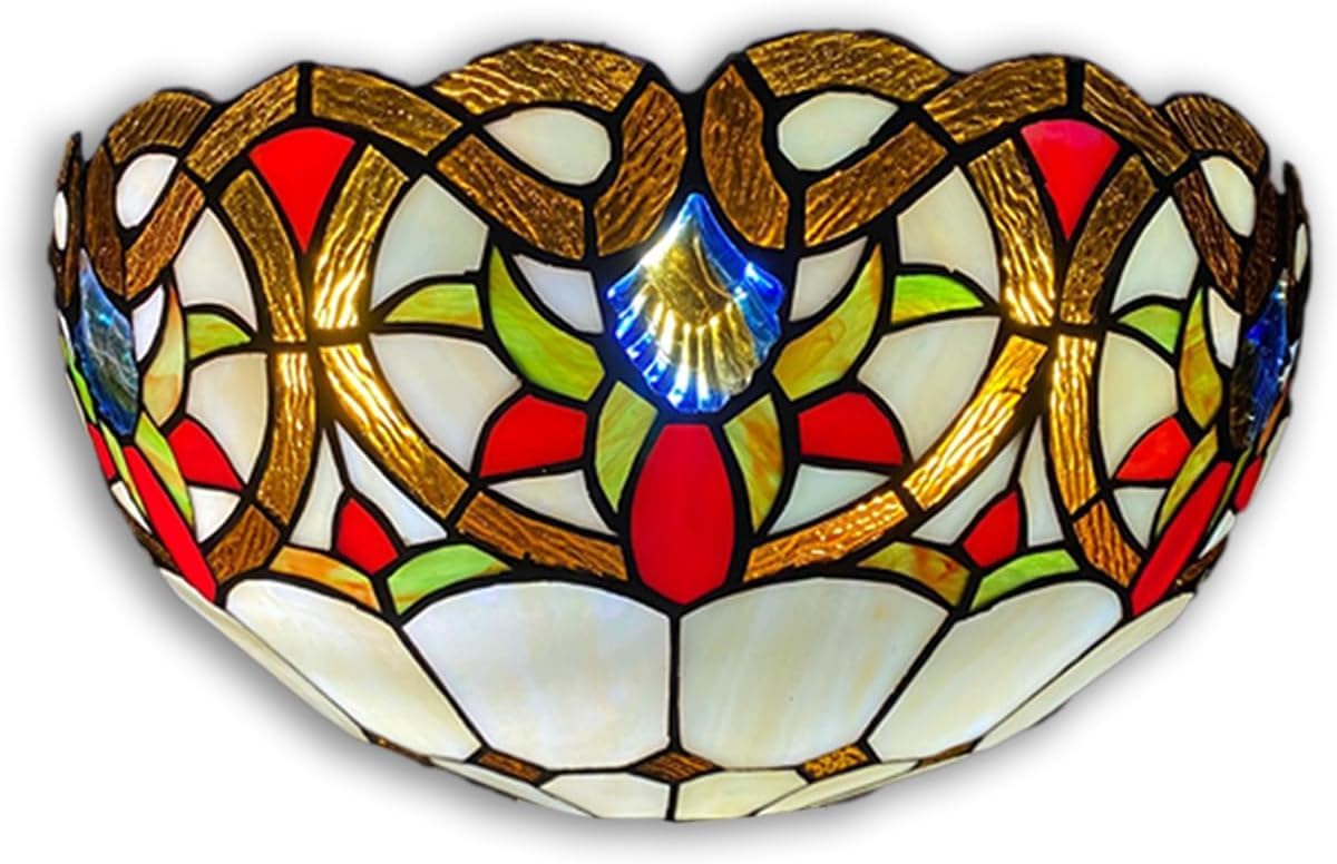 Tiffany Wall Lamps 12 inch Handcrafted Stained Glass Shades Stunning Quality Antique Design Light for Living Room Bedroom