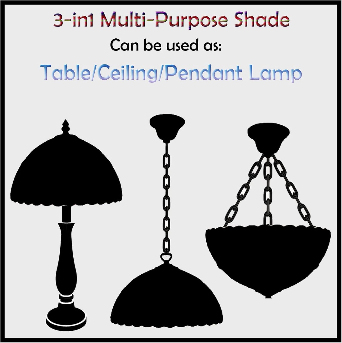 16 inch Tiffany Style Lamp Shades Antique Handcrafted Stained Glass Shades | 3-in-1 Multi-Purpose Shade for Table Lamps, Ceiling Lamps, Pendant Lamps (1602)