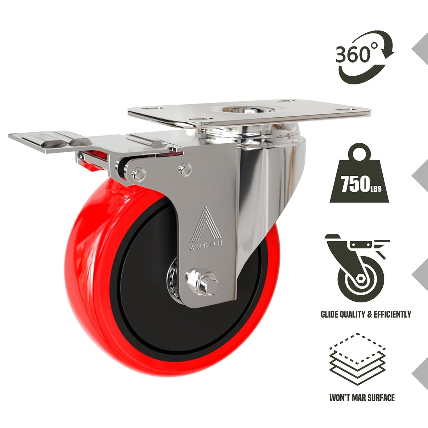 4x Castor Wheels Large 100mm - 600KG Heavy Duty Rubber Swivel Furniture Caster - Set of 4 Wheels Low Noise Castors for Furniture (Pack of 4 (2 with Brakes & 2 without Brakes))