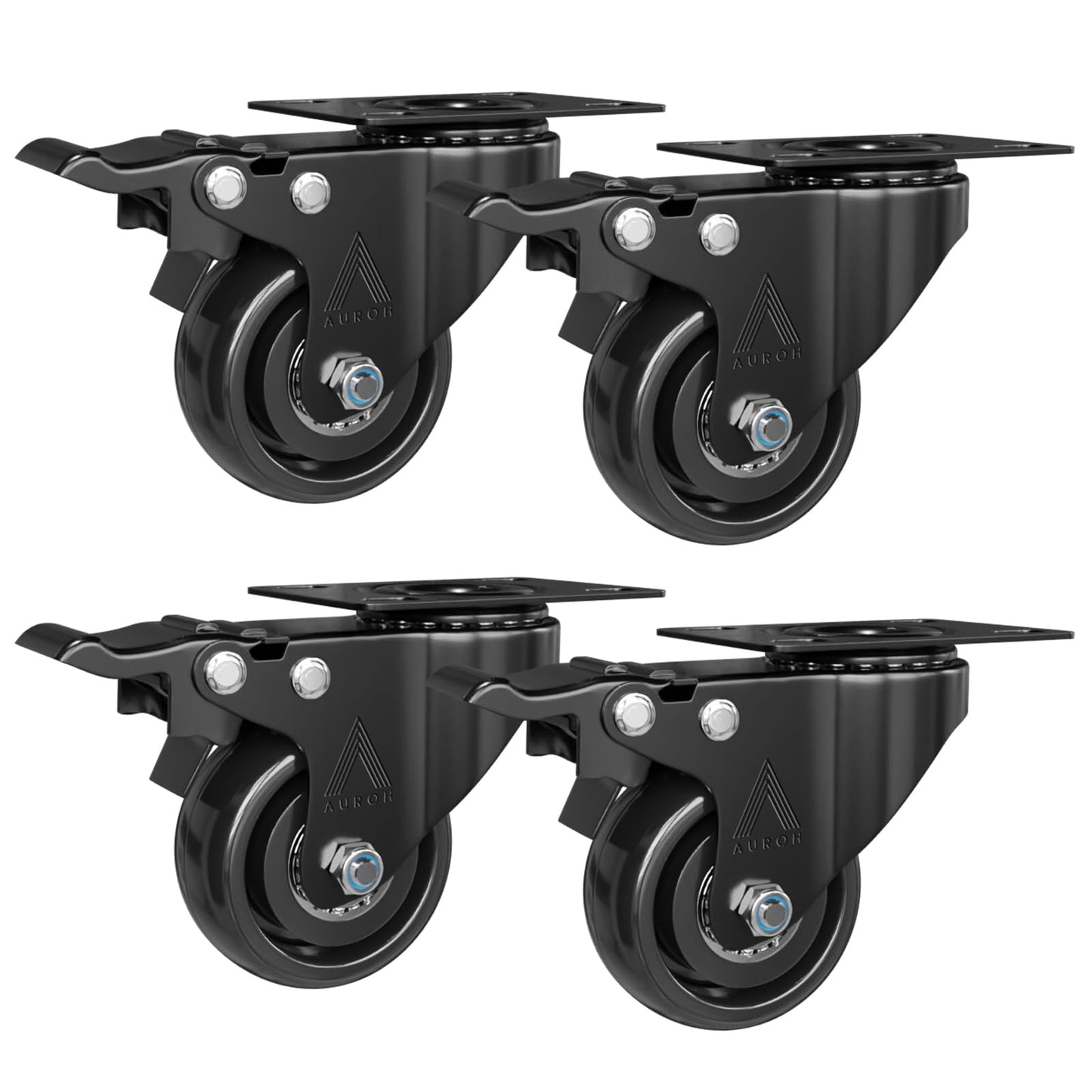Black Castor Wheels Rubber Swivel Castors 50mm for Furniture (Pack of 4 (2 with Brakes & 2 without Brakes))
