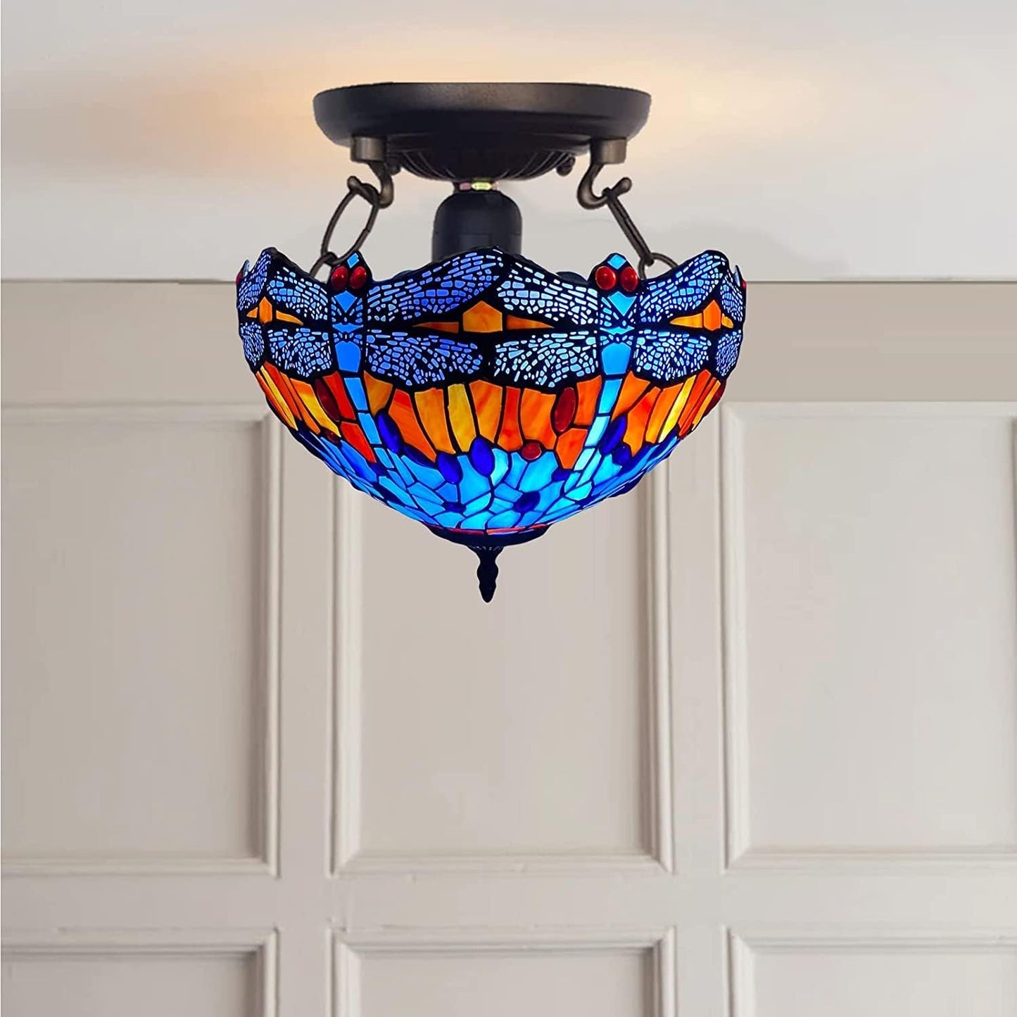 Tiffany Ceiling Lamps 16 inch Stained Glass Handcrafted Lamp Shades Antique Design Stunning Quality Ceiling Lamp for Living Room Bedroom Lounge (C-1602)