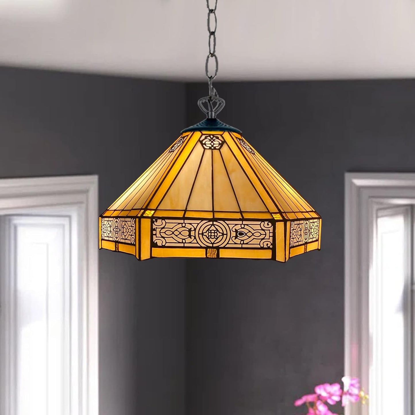 16 inch Tiffany Style Lamp Shades Antique Handcrafted Stained Glass Shades | 3-in-1 Multi-Purpose Shade for Table Lamps, Ceiling Lamps, Pendant Lamps (1605)