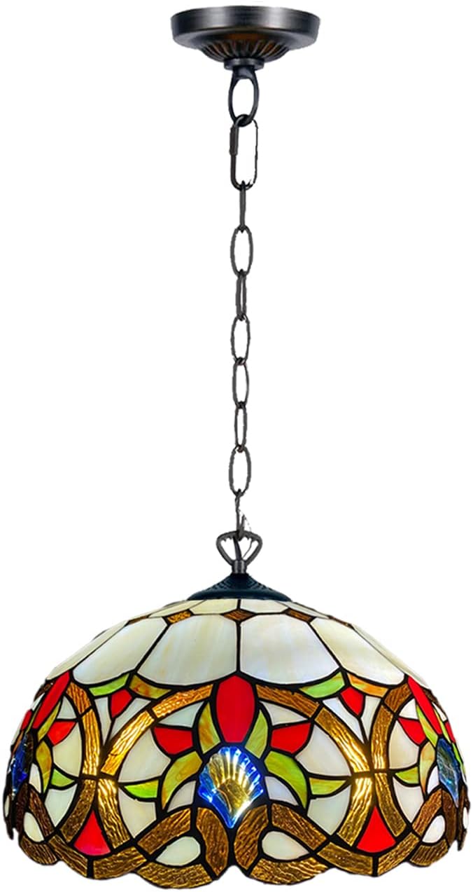 Tiffany Pendant Lamps Handcrafted Stained Glass 16 inch Lamp Shades Stunning Quality Antique Design Pendant Lamps for Living Room Bedroom Lounge Hallway (P-1650)