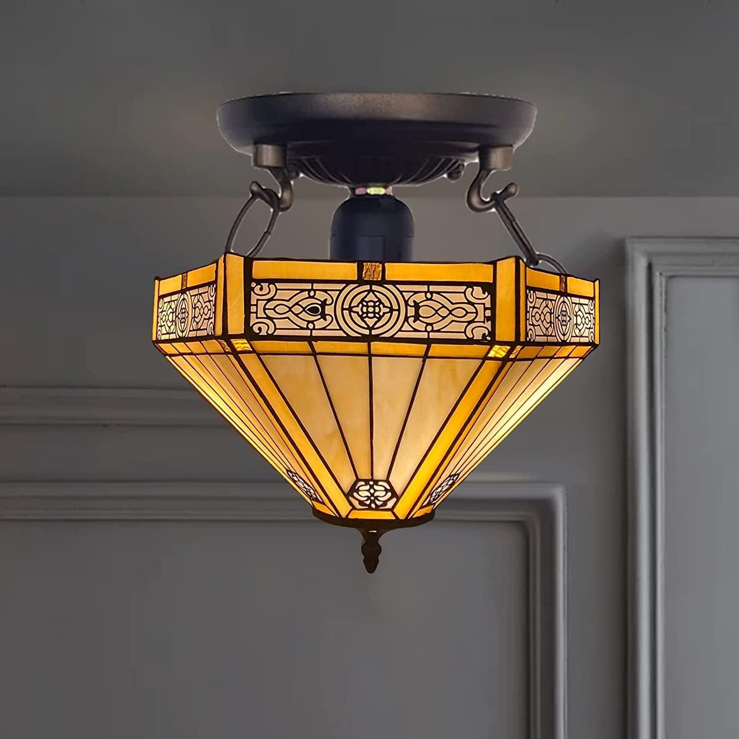 Auroh Tiffany Ceiling Lamps 16 inch Stained Glass Handcrafted Lamp Shades Antique Design Stunning Quality Ceiling Lamp for Living Room Bedroom Lounge (C-1605)