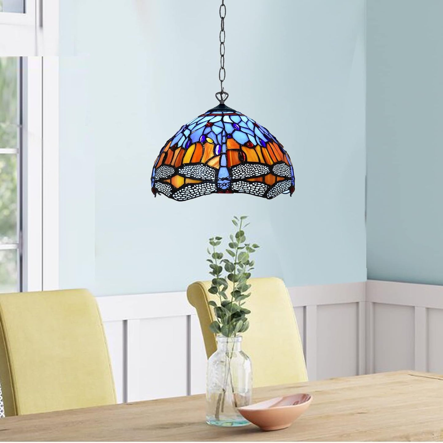 Tiffany Pendant Lamps Handcrafted Stained Glass Lamp Shades Stunning Quality Antique Design Pendant Light for Living Room Bedroom Lounge Hallway (P-1002)