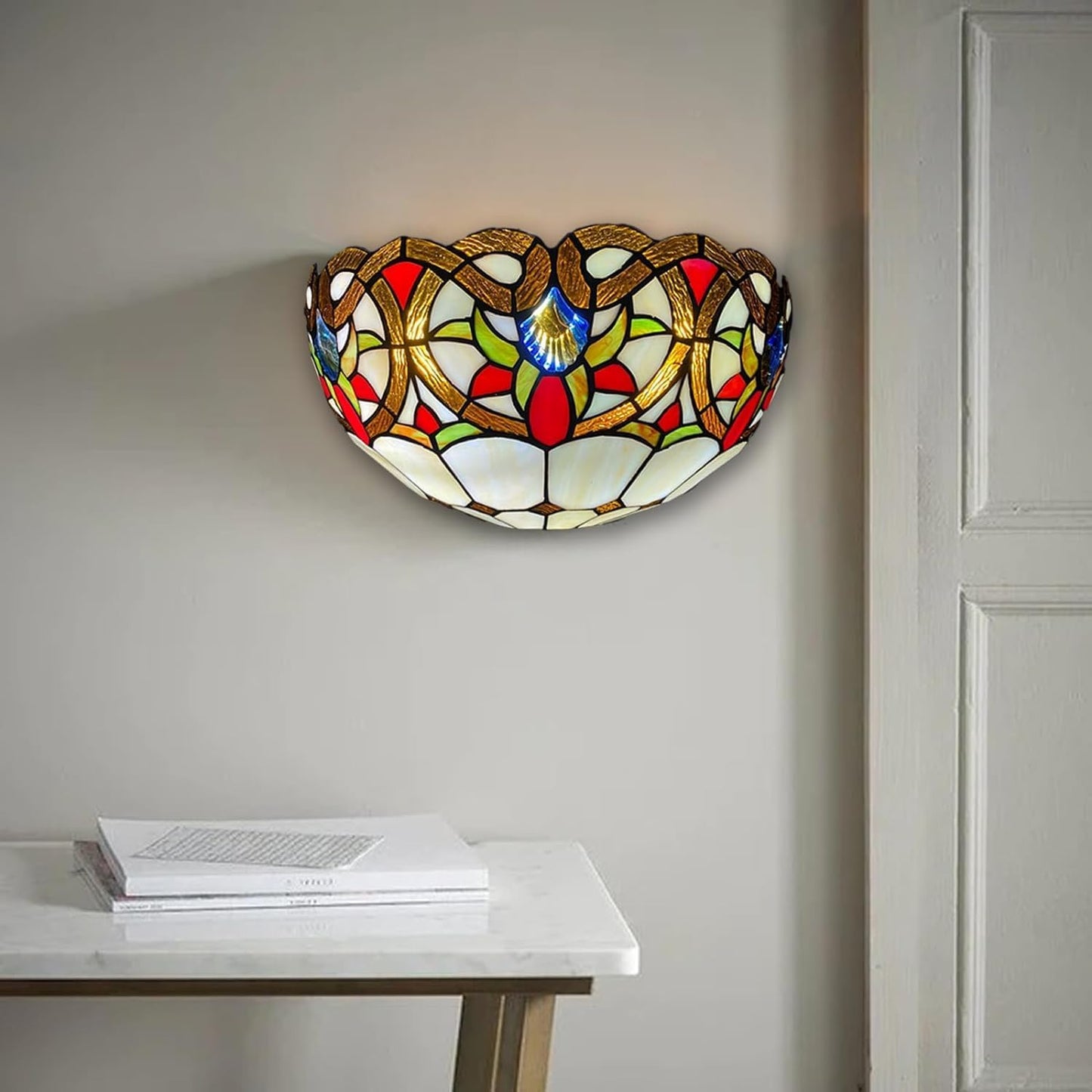 Tiffany Wall Lamps 12 inch Handcrafted Stained Glass Shades Stunning Quality Antique Design Light for Living Room Bedroom