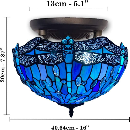 Tiffany Ceiling Lamps 16 inch Stained Glass Handcrafted Lamp Shades Antique Design Stunning Quality Ceiling Lamp for Living Room Bedroom Lounge (C-1607)