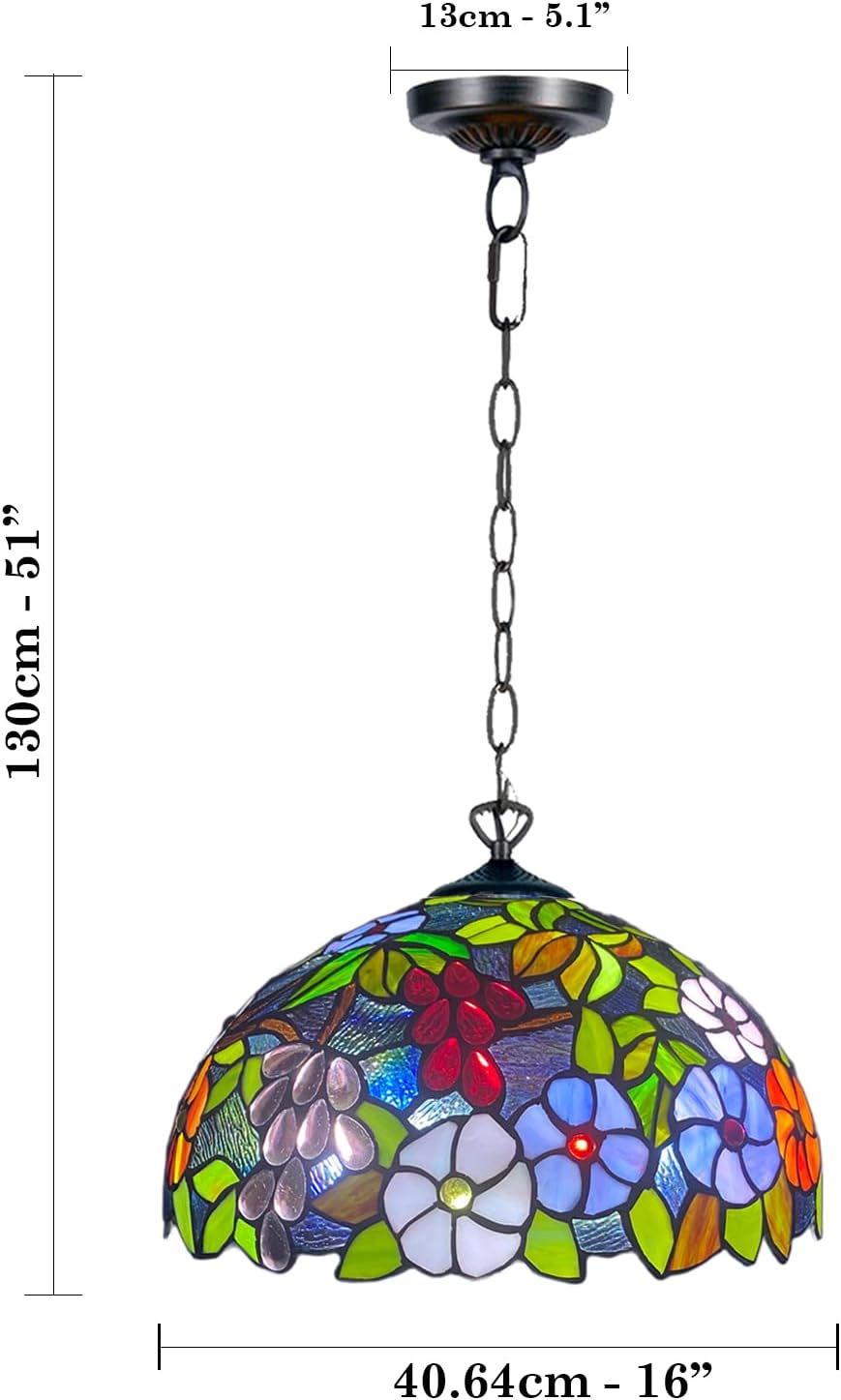 Tiffany Pendant Lamps Handcrafted Stained Glass 16 inch Lamp Shades Stunning Quality Antique Design Pendant Lamps for Living Room Bedroom Lounge Hallway (P-1609)