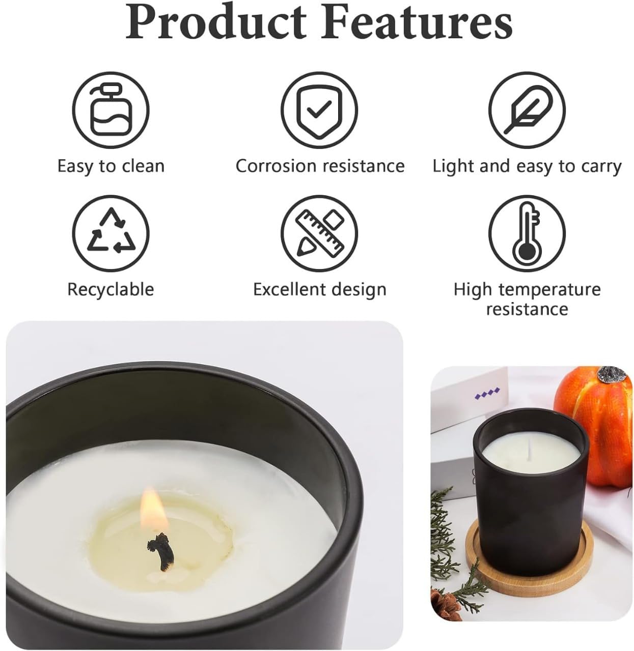 15 Pack Glass Candle Jars with Bamboo Lids - 7 OZ Black Candle Containers for Candle making - Ideal candle making supplies for professionals as well as hobbyists